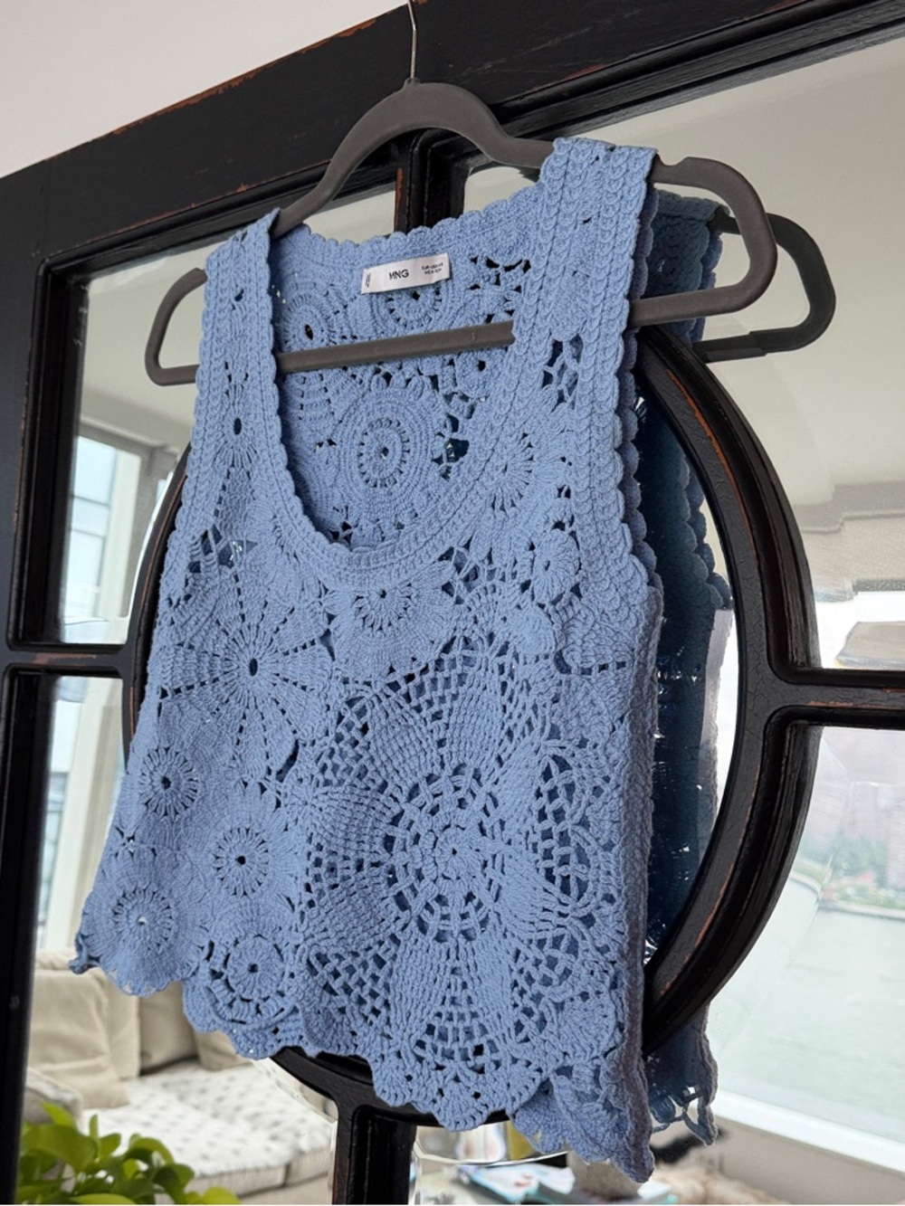 Mango Light Blue Crochet Tank - Women's Sleeveless Crochet Top